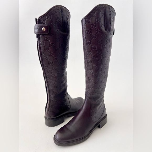 GUCCI | Brown Guccissima GG Logo Maud Leather Knee High Riding Boots EU 36.5 - Picture 2 of 12